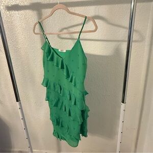 Y2K Suzy Shier Green & Blue Polka Dot Ruffle Mini Dress Size Medium